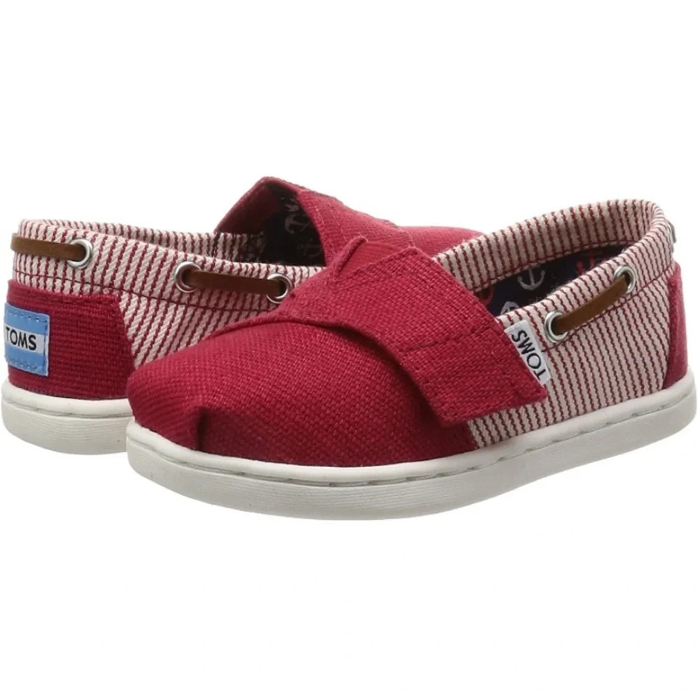 TOMS‎ Unisex Child Red Stripes Bimini-K Red White Nautical Navy Slip-on Sneaker